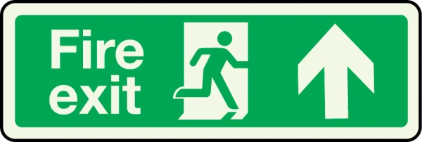 Fire Exit Sign Arrow Up Photoluminescent Sign